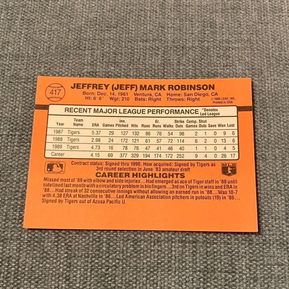 1990 Donruss Detroit Tigers Baseball Card Trading Card